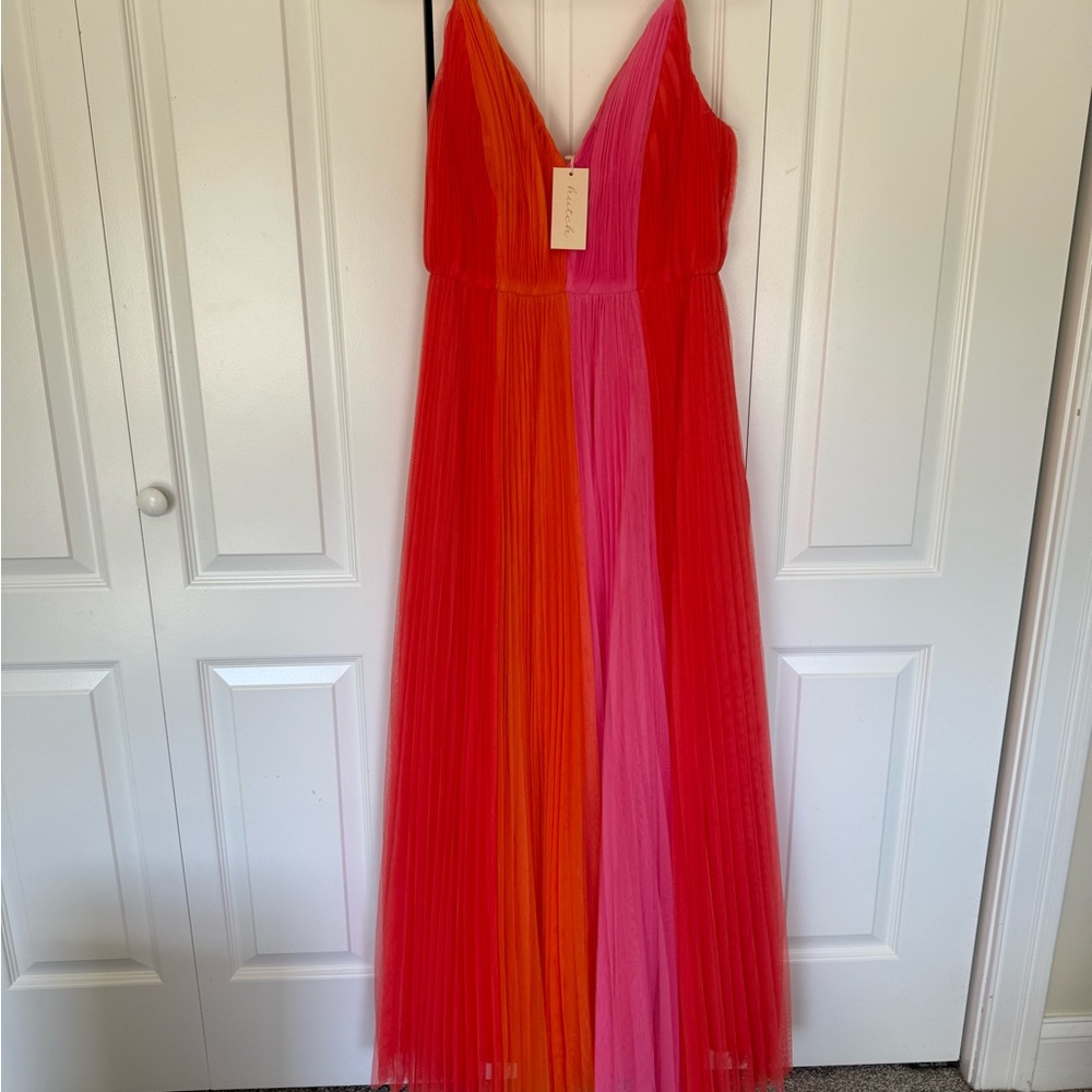 Hutch Pink and Orange Pleated Maxi Dress - Picture 6 of 10